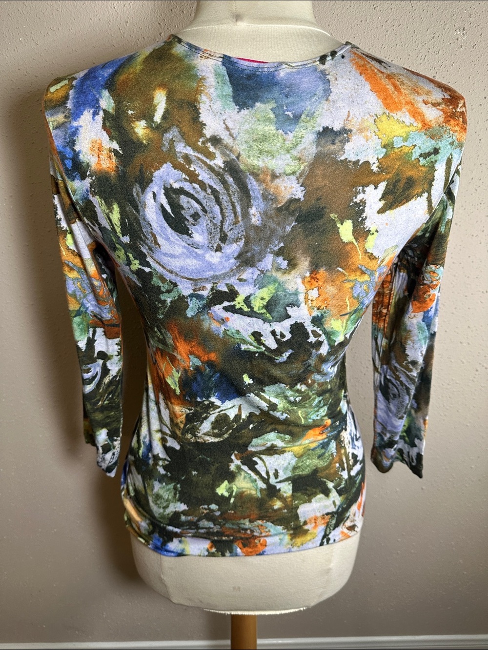Leggiadro Colorful Watercolor Print 3/4 Sleeve Top Blouse women’s size 2 Small - Picture 3 of 13
